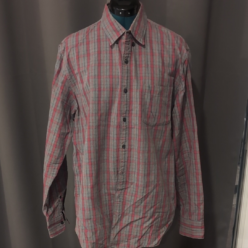 J. Crew Men's Casual Red and Gray Plaid Shirt